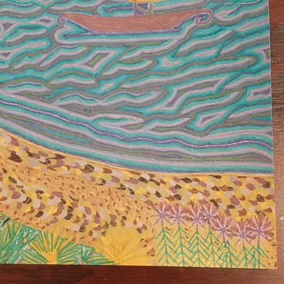 Handmade New One of a Kind Gell Pen Scenic Sailboat Nature Art Card 10x7 Inches - Picture 7 of 16